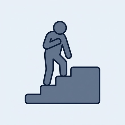 Line icon of a person winded at the top of the stairs